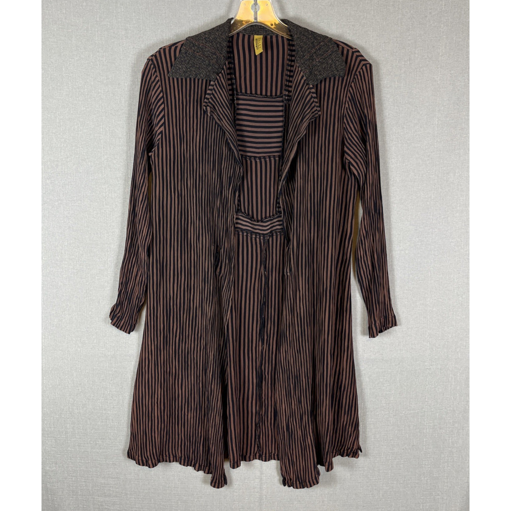 Staley Gretzinger Coat Open front Cardigan Brown Striped Art To Wear Size Small
